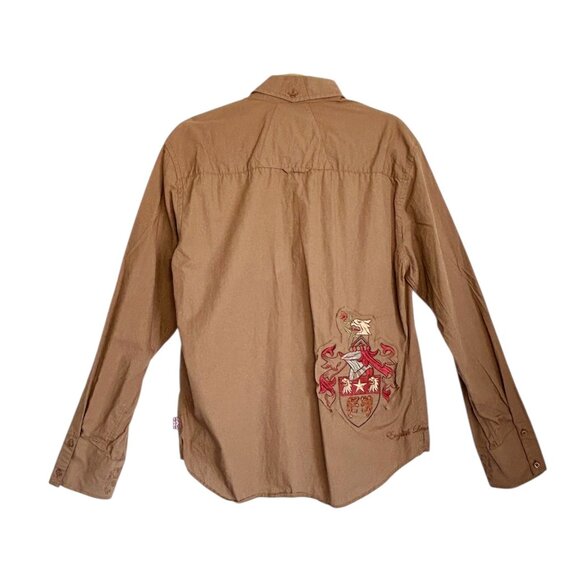 English Laundry Women's Lion Crest Long Sleeve Button Shirt in Brown - Sz M - Picture 2 of 7